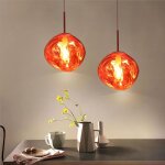 Lot de 2 lampe  suspension sphrique boule en verre de couleur or rose 20cm contemporain luminaire ...