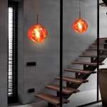 Lot de 2 lampe  suspension sphrique boule en verre de couleur or rose 28cm contemporain luminaire ...