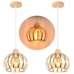 Lot de 2 luminaires suspension industriel moderne tokius lustre en bois m�tal dor� e27 eclairage pour ...