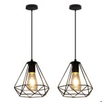 Lot de 2 lustre suspension moderne lampe en m�tal e27 �20cm noir cage contemporain plafonnier pour bar ...