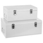 Lot de 2 malles rectangulaires cantine - atmosphera - blanc - mtal - vintage - petit meuble complment ...