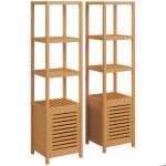 Lot de 2 meubles colonne rangement - homcom - bois en bambou - 36x33x140cm - bois naturel