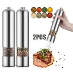 Lot de 2 moulins à épices moulin à sel moulin à poivre électrique led en acier inoxydable pour la cuisine ... Lot de 2 moulins à épices moulin à sel moulin à poivre électrique led en acier inoxydable pour la cuisine ...