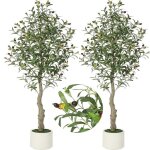 Lot de 2 olivier artificiel150cm avec jardinire blanche et mousse verte faux arbre artificiel rsistant ...