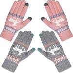 Lot de 2 paires de gants dhiver pour femme chauds tricot�s thermiques avec doublure en peluche �paisse ...