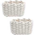 Lot de 2 paniers carr�s en corde de coton tress�e blancs pour table � langer ou rangement b�b�