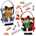 Lot de 2 paniers feutrines renne rouge et gris  sequin garnis de 30 chocolats kinder schokobons mini ...