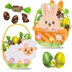 Lot de 2 paniers lapin & mouton garnis de 35 chocolats de p�ques: papillotes r�villon poussin et ?ufs ...