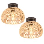Lot de 2 plafonniers luminaires industriel en rotin tokius lampe plafond vintage tiss  la main pour ...