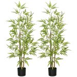 Lot de 2 plantes artificielles bambou - homcom - hauteur 120 cm avec pot - d�coration interieur tr�s ...