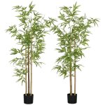 Lot de 2 plantes artificielles bambou - homcom - hauteur 180 cm avec pot - d�coration interieur tr�s ...