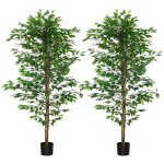 Lot de 2 plantes artificielles - ficus hauteur 180 m - tronc branches liane lichen feuilles grand r�alisme ...