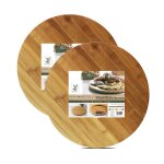 Lot de 2 plateau rond rotatif plateau de service tournant plat rond rotatif de table en bambou