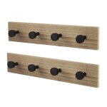 Lot de 2 porte manteau mural patre en bois coloris chne avec 4 crochets ronds noirs - longueur 40 x ...
