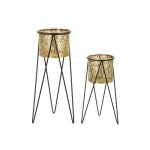 Lot de 2 pots de fleurs en mtal dor drak cm 21x20x46 - 18x18x32
