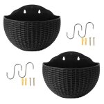 Lot de 2 pots de fleurs muraux en imitation rotin pour dext�rieur demi - cercle avec trou de drainage ...