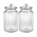 Lot de 2 pot de rangement avec couvercle herm�tique bocal de conservation transparent jarre en verre