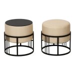 Lot de 2 poufs empilables tas multifonctionnel rond beige Lot de 2 poufs empilables tas multifonctionnel rond beige