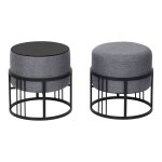 Lot de 2 poufs empilables tas multifonctionnel rond gris foncé Lot de 2 poufs empilables tas multifonctionnel rond gris foncé