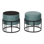 Lot de 2 poufs empilables tas multifonctionnel rond vert Lot de 2 poufs empilables tas multifonctionnel rond vert