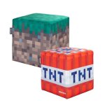 Lot de 2 poufs en velours - roba - minecraft ? bloc d?herbe et cube tnt Lot de 2 poufs en velours - roba - minecraft ? bloc d?herbe et cube tnt