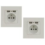 Lot de 2 prises murales prise electrique murale avec double usb prise encastrable avec 2 ports de usb ...