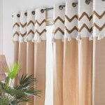 Lot de 2 rideaux � ?illets azari 140 x 240 cm ? 100% coton bandeau tuft� zigzag et pompons beige