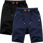Lot de 2 short coton homme pour sport running - cordon de serrage r�glable et poche zipp�enoir + bleu ...