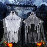 Squelette fantme suspendu - lot de 2 - dcoration halloween - intrieur / extrieur - rutilisable
