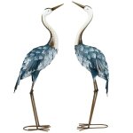 Lot de 2 statues de jardin sculpture de la grue dcoration doiseau extrieure en acier pour terrasse ...