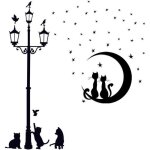 Lot de 2 stickers muraux chat motif lampadaire noir et toile dcoration murale amusante pour salon et ...