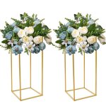 Lot de 2 support en m�tal de fleurs - colonne dor� de fleurs - avec plaque acrylique - d�coration de ...