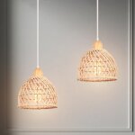 Lot de 2 suspension luminaire en bambou tresse lampe suspendue boho style intrieur lustre salon en ...