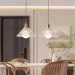 Lot de 2 suspension en verre transparent chapeau 20cm vintage laiton dor lustre salon clairage pour ...