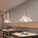 Lot de 2 suspension en verre transparent fleur 20cm vintage laiton dor lustre bureau clairage intrieure ...