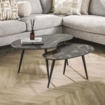 Lot de 2 tables basses 73 et 91 cm en c�ramique effet marbre noir