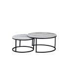 Lot de 2 tables basses gigogne arto mtal noir et plateau verre effet marbr blanc