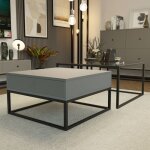 Lot de 2 tables basses gigognes elegant - 80 / 60 cm - avec grand tiroir - plateau en verre - gris