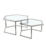 Lot de 2 tables basses gigognes hexagona chrome - transparent