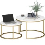 Lot de 2 tables basses gigognes - homcom - empilable - design industriel - plateau imitation ciment - ...