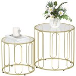 Lot de 2 tables basses gigognes - homcom - rondes modernes - cadre en mtal et plateau en verre tremp ...