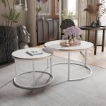 Lot de 2 tables basses gigognes lavo - 70 / 50 cm - avec bord dor� - moderne table basse ronde - blanc ...