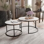 Lot de 2 tables basses gigognes lavo - 70 / 50 cm - avec bord dor� - moderne table basse ronde - noir ...