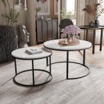 Lot de 2 tables basses gigognes lavo - 70 / 50 cm - structure en m�tal - moderne table basse ronde - ...