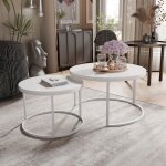 Lot de 2 tables basses gigognes lavo - 80 / 60 cm - structure en m�tal - moderne table basse ronde - ...