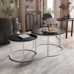 Lot de 2 tables basses gigognes lavo - 80 / 60 cm - structure en m�tal - moderne table basse ronde - ...