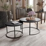 Lot de 2 tables basses gigognes lavo - 80 / 60 cm - structure en mtal - moderne table basse ronde - ...