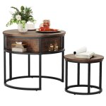 Lot de 2 tables basses gigognes ronde balconera - style vintage plateau relevable - rangement - dia. ...