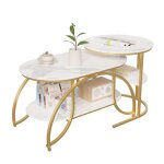 Lot de 2 tables basses gigognes ovales blanches - cadres acier inoxydable design contemporain