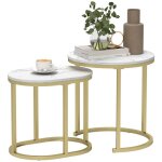 Lot de 2 tables basses - homcom - encastrable - structure en acier et plateau en bois aspect marbre - ... Lot de 2 tables basses - homcom - encastrable - structure en acier et plateau en bois aspect marbre - ...